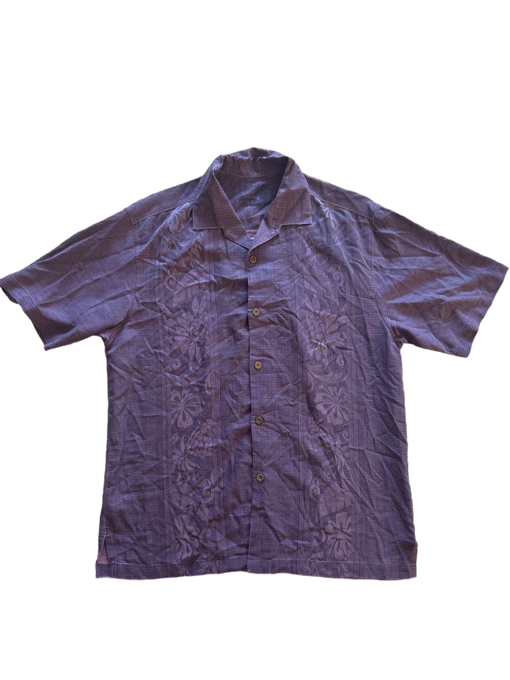 Tommy Bahama Purple Floral Camp-Collar Button-Down Shirt 100% Silk Medium